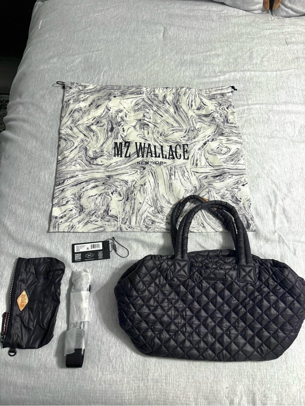 MZ Wallace Metro City Tote Black Quilted Bag w/ Crossbody Strap Dust Bag
